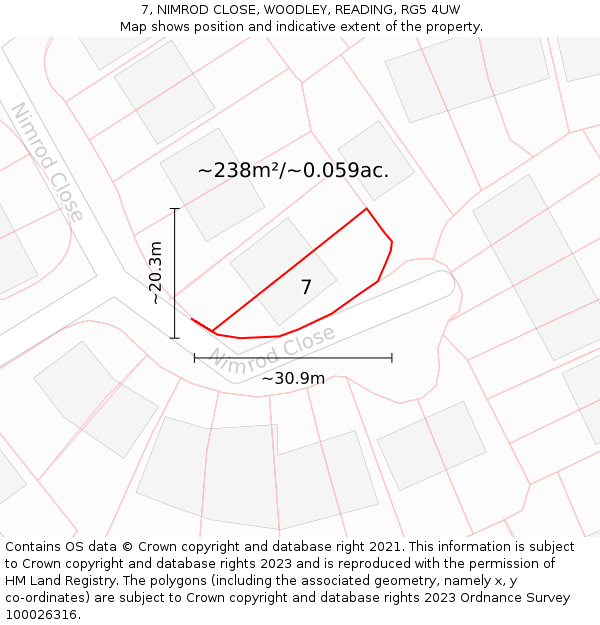 7, NIMROD CLOSE, WOODLEY, READING, RG5 4UW: Plot and title map