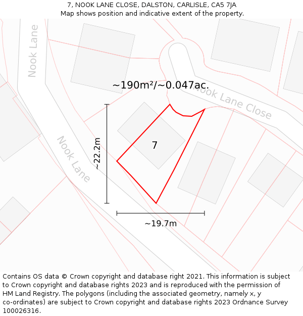 7, NOOK LANE CLOSE, DALSTON, CARLISLE, CA5 7JA: Plot and title map
