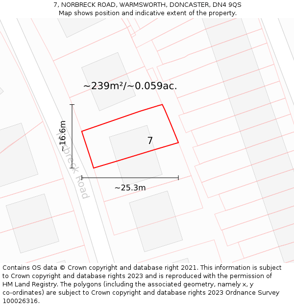 7, NORBRECK ROAD, WARMSWORTH, DONCASTER, DN4 9QS: Plot and title map