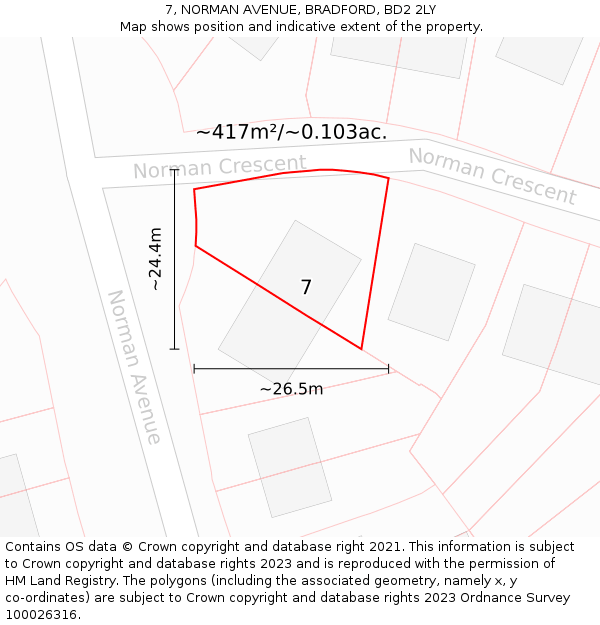 7, NORMAN AVENUE, BRADFORD, BD2 2LY: Plot and title map