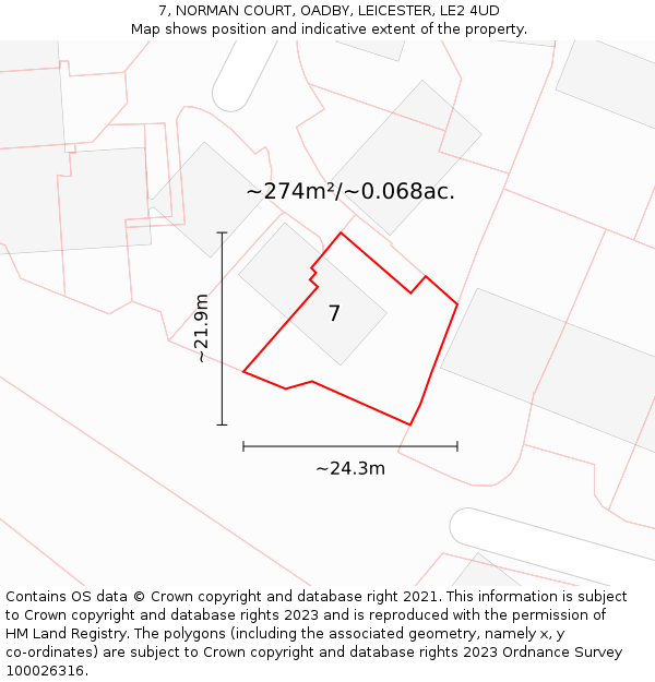 7, NORMAN COURT, OADBY, LEICESTER, LE2 4UD: Plot and title map