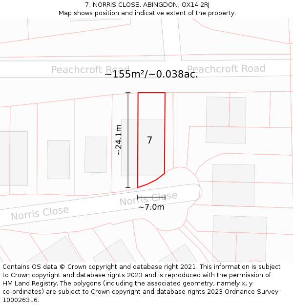 7, NORRIS CLOSE, ABINGDON, OX14 2RJ: Plot and title map