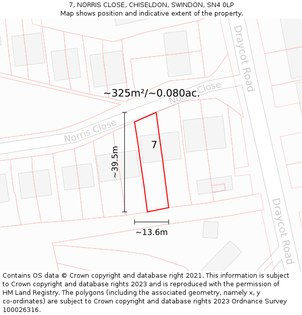 7, NORRIS CLOSE, CHISELDON, SWINDON, SN4 0LP: Plot and title map