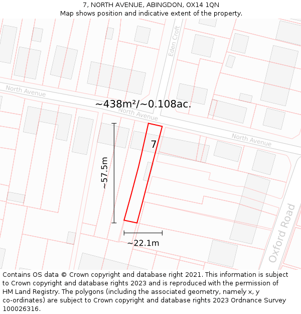 7, NORTH AVENUE, ABINGDON, OX14 1QN: Plot and title map