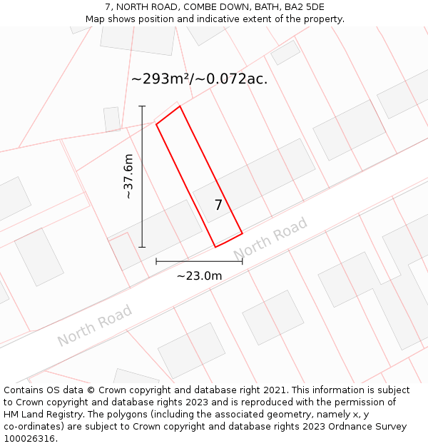 7, NORTH ROAD, COMBE DOWN, BATH, BA2 5DE: Plot and title map