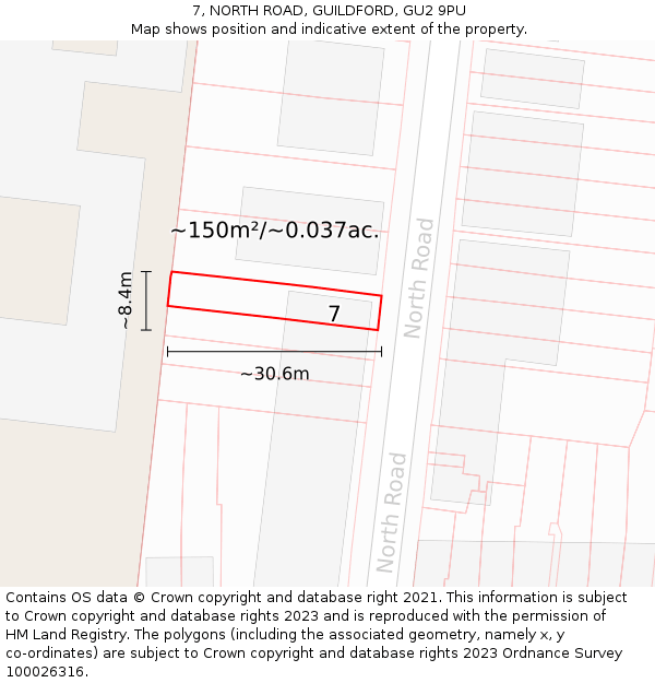 7, NORTH ROAD, GUILDFORD, GU2 9PU: Plot and title map