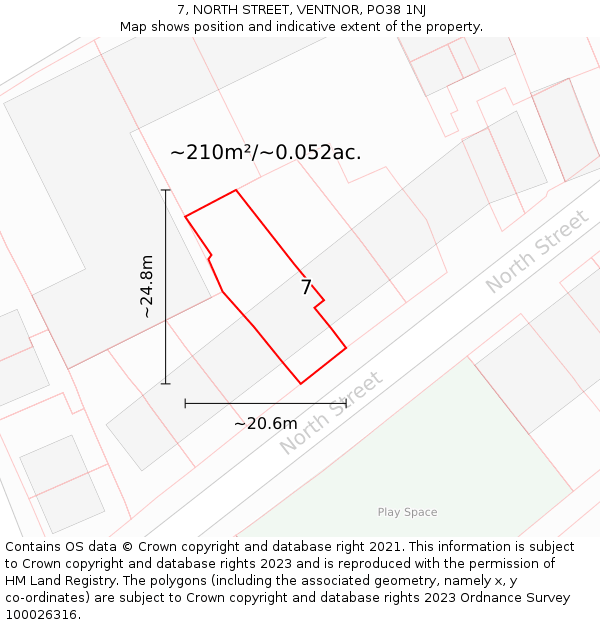 7, NORTH STREET, VENTNOR, PO38 1NJ: Plot and title map
