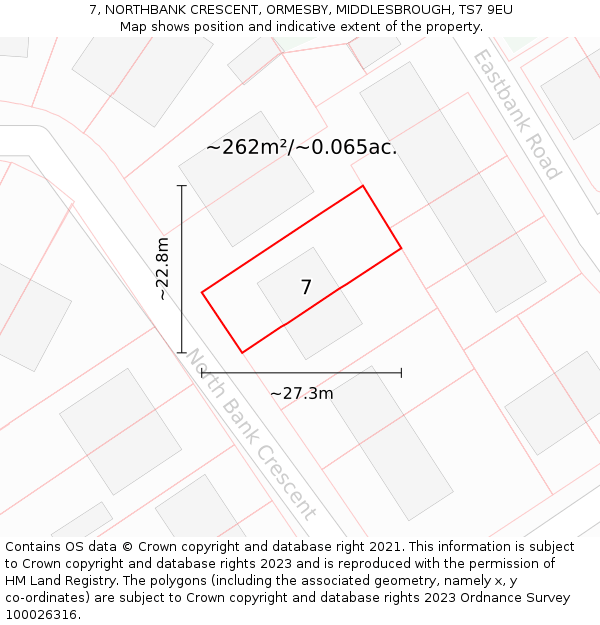 7, NORTHBANK CRESCENT, ORMESBY, MIDDLESBROUGH, TS7 9EU: Plot and title map