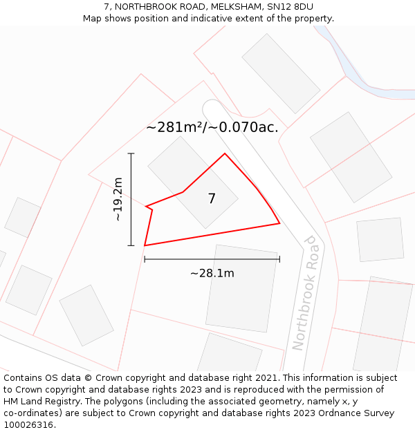 7, NORTHBROOK ROAD, MELKSHAM, SN12 8DU: Plot and title map