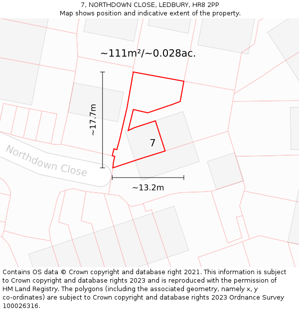 7, NORTHDOWN CLOSE, LEDBURY, HR8 2PP: Plot and title map