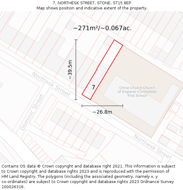 7, NORTHESK STREET, STONE, ST15 8EP: Plot and title map