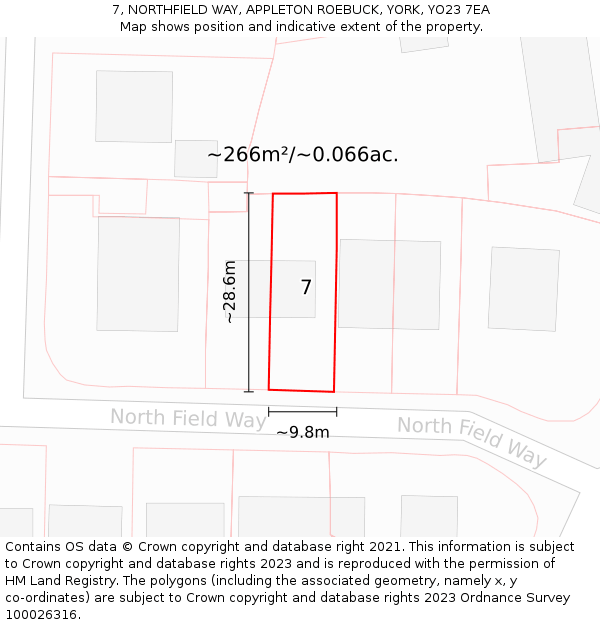 7, NORTHFIELD WAY, APPLETON ROEBUCK, YORK, YO23 7EA: Plot and title map
