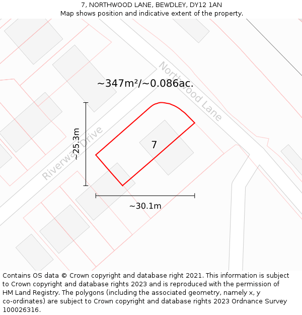 7, NORTHWOOD LANE, BEWDLEY, DY12 1AN: Plot and title map
