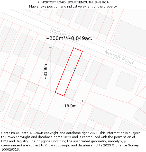 7, NORTOFT ROAD, BOURNEMOUTH, BH8 8QA: Plot and title map