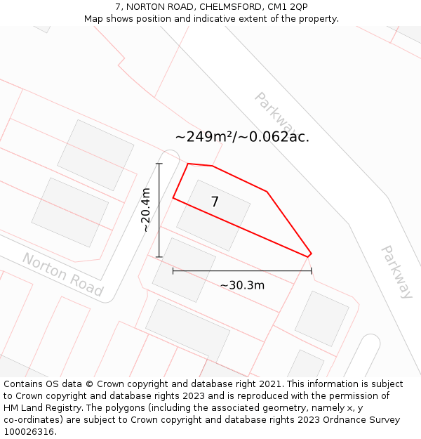 7, NORTON ROAD, CHELMSFORD, CM1 2QP: Plot and title map