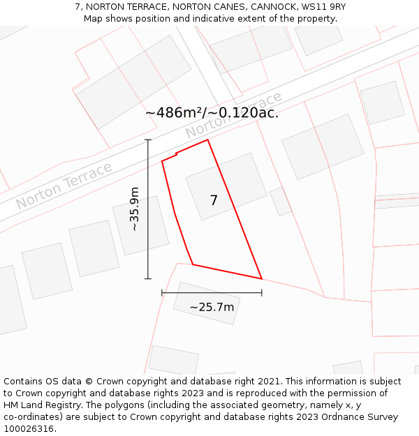 7, NORTON TERRACE, NORTON CANES, CANNOCK, WS11 9RY: Plot and title map
