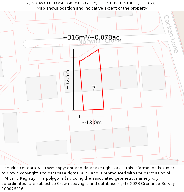 7, NORWICH CLOSE, GREAT LUMLEY, CHESTER LE STREET, DH3 4QL: Plot and title map