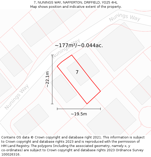 7, NUNINGS WAY, NAFFERTON, DRIFFIELD, YO25 4HL: Plot and title map