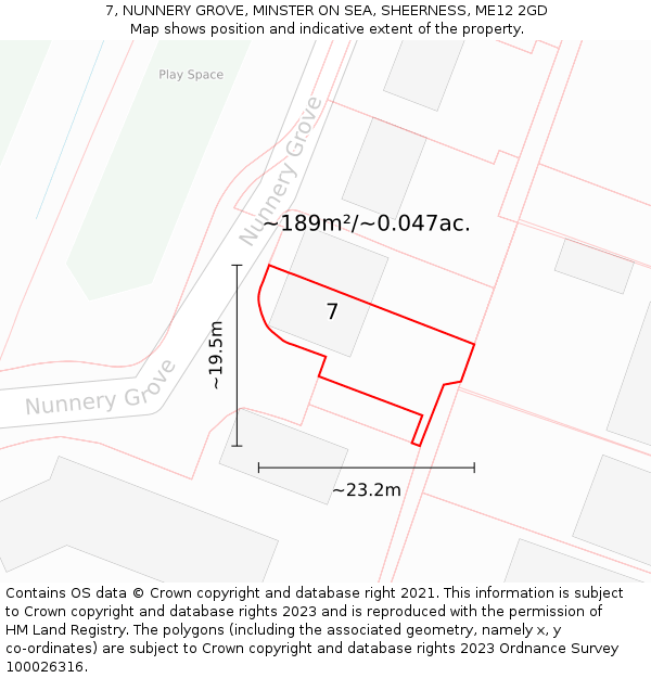 7, NUNNERY GROVE, MINSTER ON SEA, SHEERNESS, ME12 2GD: Plot and title map