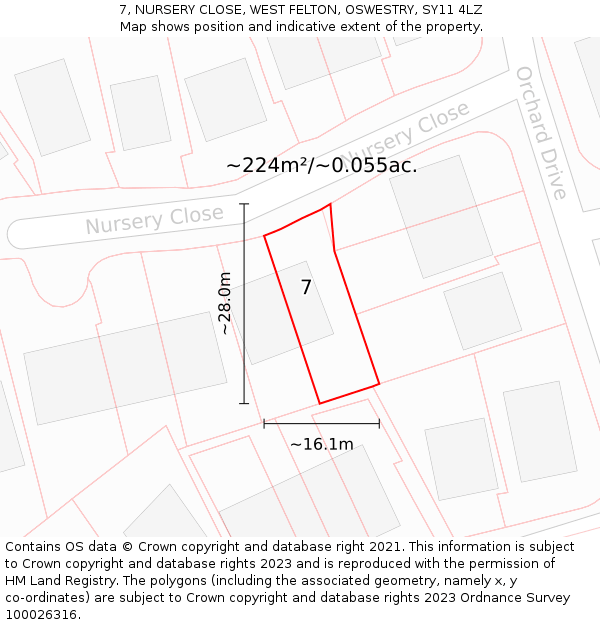 7, NURSERY CLOSE, WEST FELTON, OSWESTRY, SY11 4LZ: Plot and title map