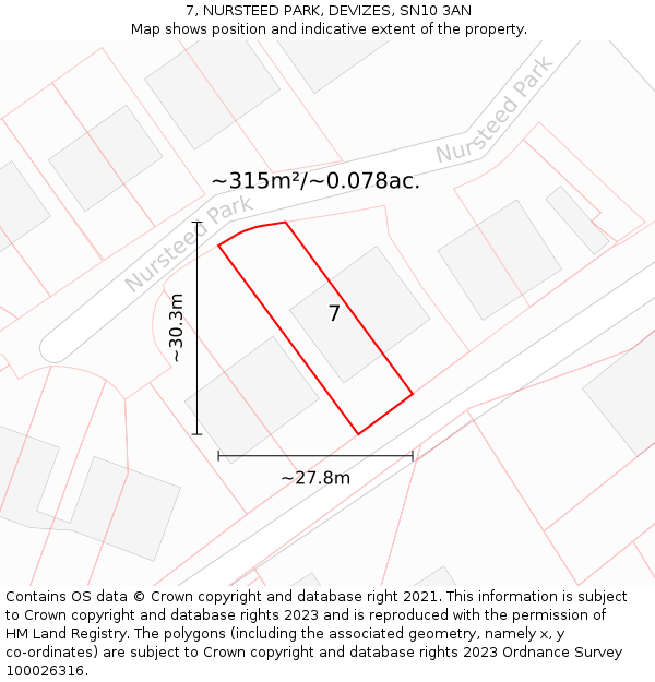 7, NURSTEED PARK, DEVIZES, SN10 3AN: Plot and title map