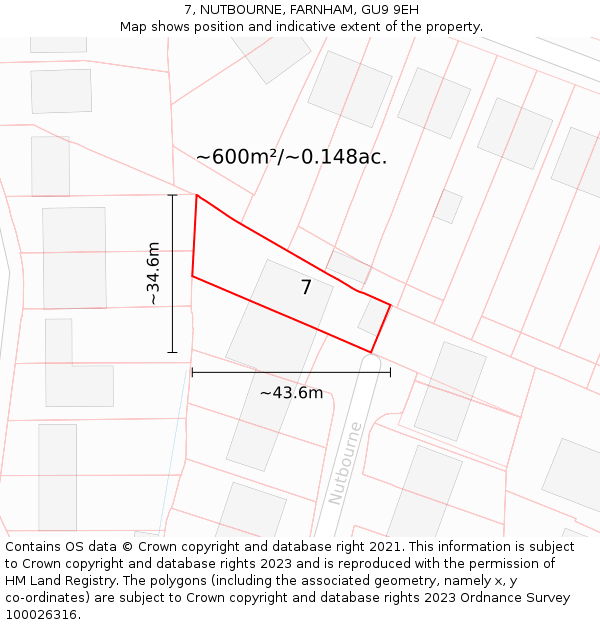7, NUTBOURNE, FARNHAM, GU9 9EH: Plot and title map