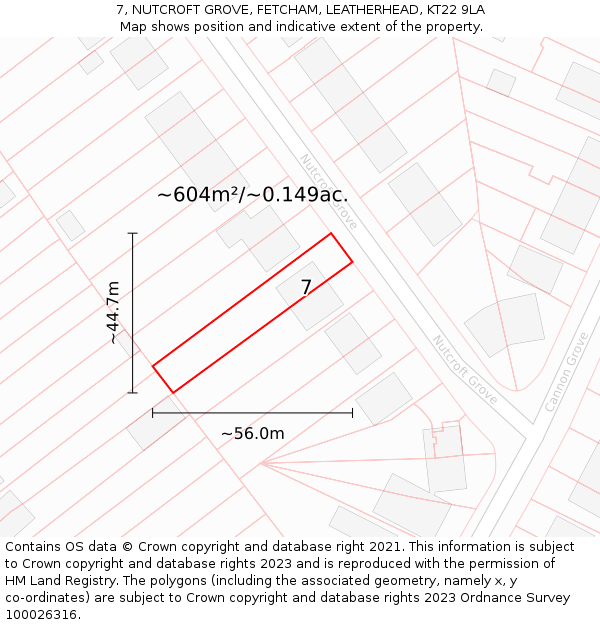 7, NUTCROFT GROVE, FETCHAM, LEATHERHEAD, KT22 9LA: Plot and title map