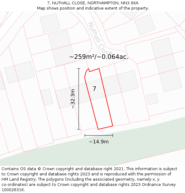 7, NUTHALL CLOSE, NORTHAMPTON, NN3 9XA: Plot and title map