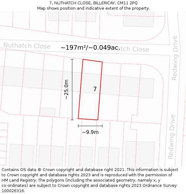 7, NUTHATCH CLOSE, BILLERICAY, CM11 2PQ: Plot and title map