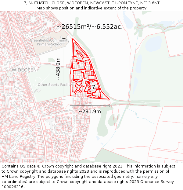 7, NUTHATCH CLOSE, WIDEOPEN, NEWCASTLE UPON TYNE, NE13 6NT: Plot and title map