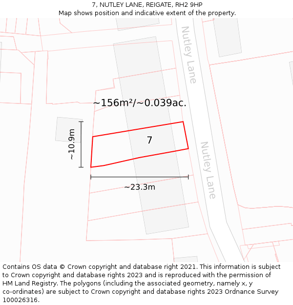 7, NUTLEY LANE, REIGATE, RH2 9HP: Plot and title map