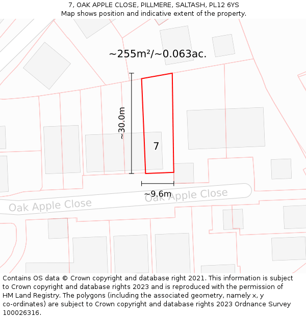 7, OAK APPLE CLOSE, PILLMERE, SALTASH, PL12 6YS: Plot and title map