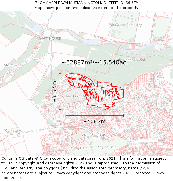 7, OAK APPLE WALK, STANNINGTON, SHEFFIELD, S6 6FA: Plot and title map