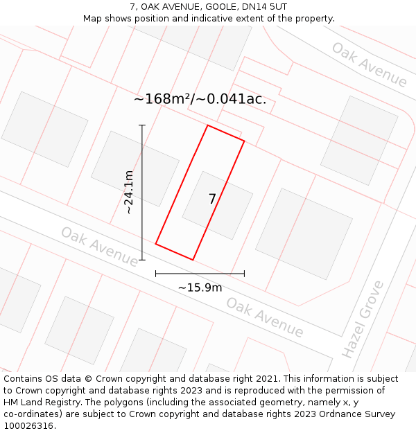 7, OAK AVENUE, GOOLE, DN14 5UT: Plot and title map