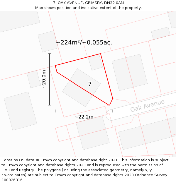 7, OAK AVENUE, GRIMSBY, DN32 0AN: Plot and title map