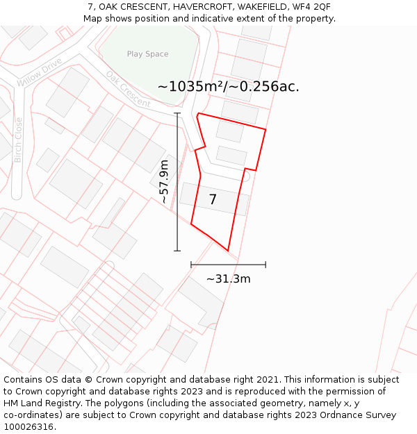 7, OAK CRESCENT, HAVERCROFT, WAKEFIELD, WF4 2QF: Plot and title map