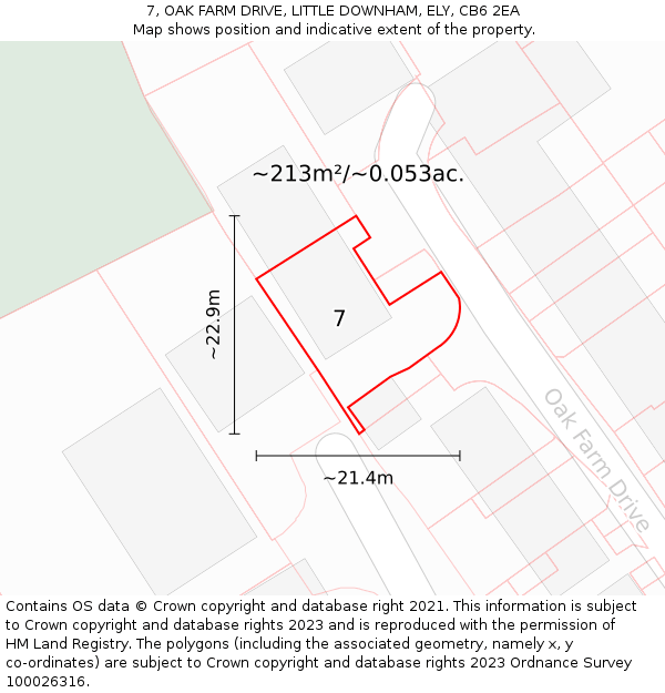 7, OAK FARM DRIVE, LITTLE DOWNHAM, ELY, CB6 2EA: Plot and title map