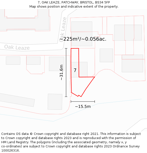 7, OAK LEAZE, PATCHWAY, BRISTOL, BS34 5FP: Plot and title map