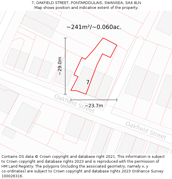 7, OAKFIELD STREET, PONTARDDULAIS, SWANSEA, SA4 8LN: Plot and title map