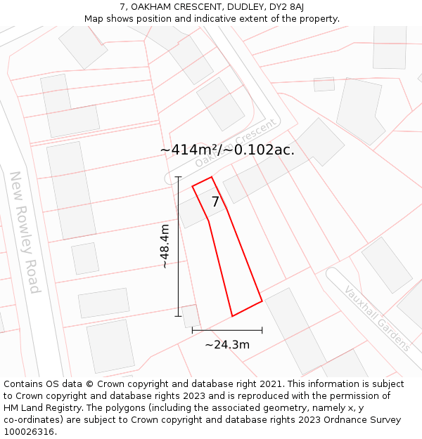 7, OAKHAM CRESCENT, DUDLEY, DY2 8AJ: Plot and title map
