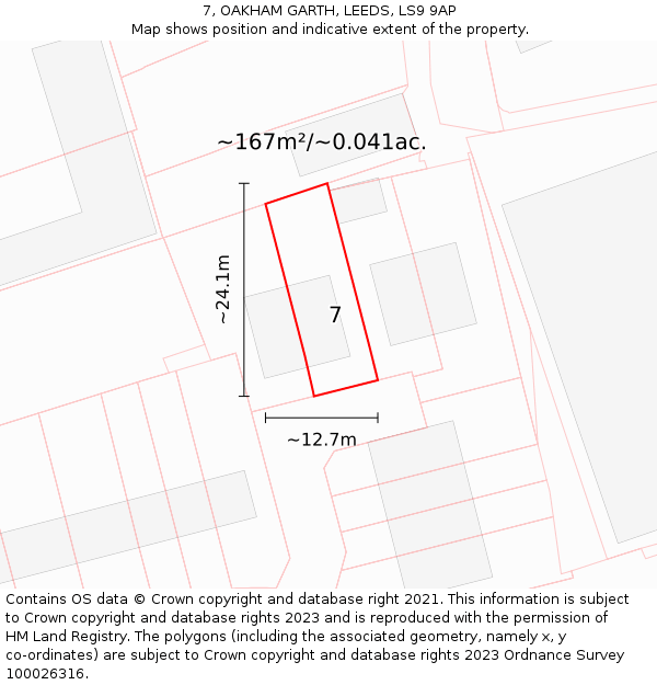 7, OAKHAM GARTH, LEEDS, LS9 9AP: Plot and title map