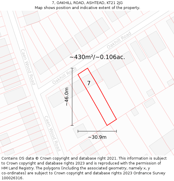 7, OAKHILL ROAD, ASHTEAD, KT21 2JG: Plot and title map