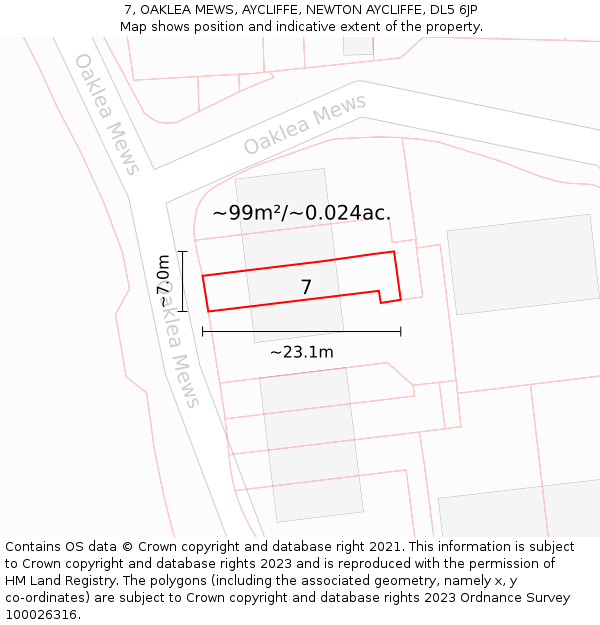 7, OAKLEA MEWS, AYCLIFFE, NEWTON AYCLIFFE, DL5 6JP: Plot and title map