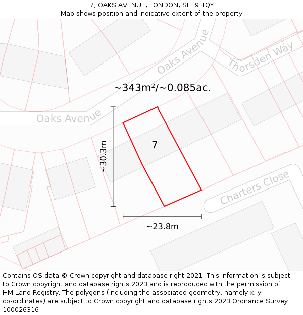 7, OAKS AVENUE, LONDON, SE19 1QY: Plot and title map