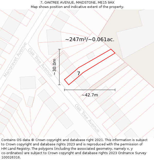7, OAKTREE AVENUE, MAIDSTONE, ME15 9AX: Plot and title map