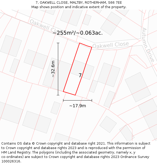 7, OAKWELL CLOSE, MALTBY, ROTHERHAM, S66 7EE: Plot and title map