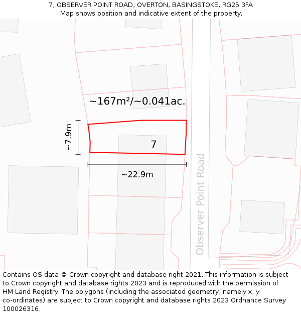 7, OBSERVER POINT ROAD, OVERTON, BASINGSTOKE, RG25 3FA: Plot and title map