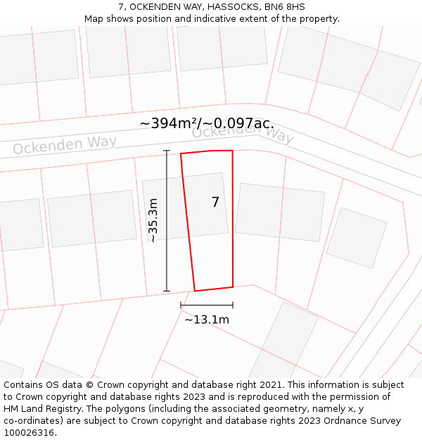 7, OCKENDEN WAY, HASSOCKS, BN6 8HS: Plot and title map