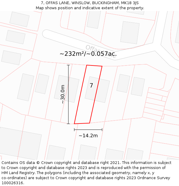 7, OFFAS LANE, WINSLOW, BUCKINGHAM, MK18 3JS: Plot and title map