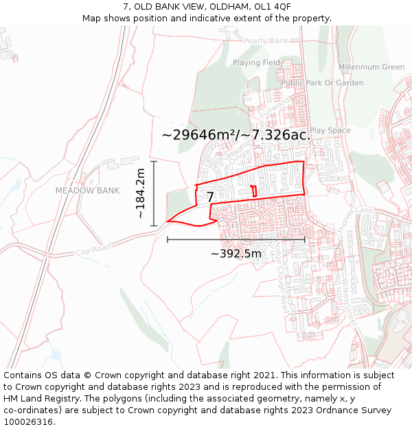 7, OLD BANK VIEW, OLDHAM, OL1 4QF: Plot and title map